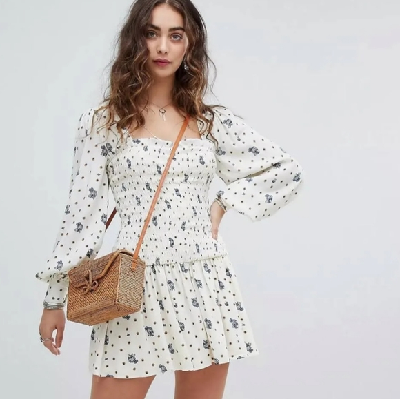 Free People Two Faces Mini Smocked Dress SzS NWOT - Picture 2 of 12